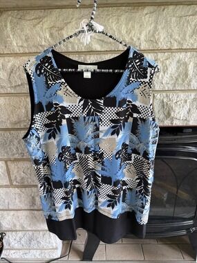 CJ Banks Sleeveless Tropical Print Blouse Sz X
